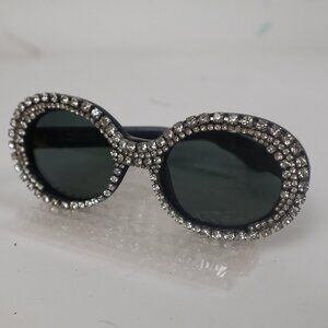 ❄ Vintage Mercura Sunglasses Couture Designer Shiny Black w Silver Rhinestones